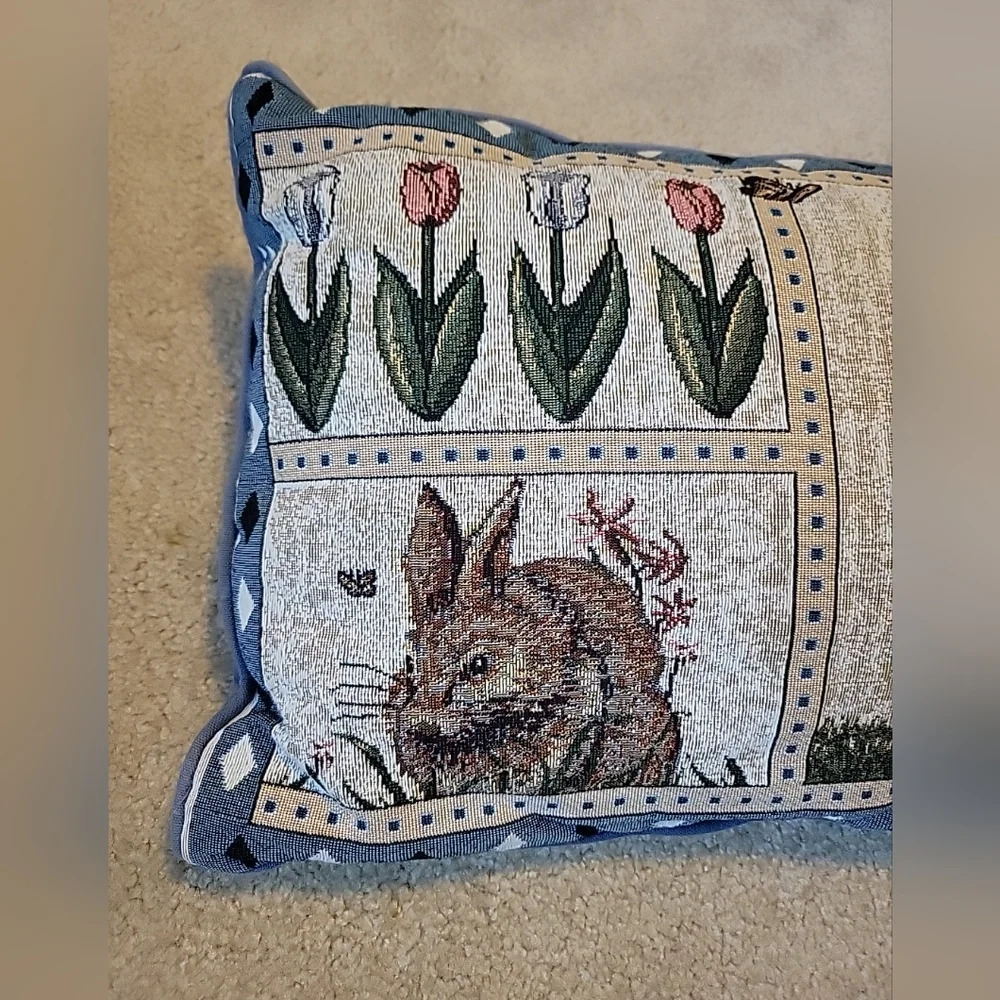 1 Tapestry Pillows Rabbit Flowers Butterflies Easter Spring Cushion 16